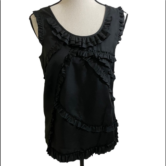 J crew womens blouse silk ruffles size 4. Black zipper on side. Sleeveless - Picture 1 of 11